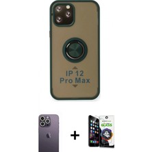 Marsilyan™- iPhone 12 Pro Max Kılıf Yörünge Çizgi - Şeffaf Temperli Cam Ekran Koruyucu + Neon Fosforlu Kamera Lens - Bz