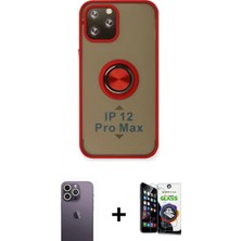 Marsilyan™- iPhone 12 Pro Max Kılıf Yörünge Çizgi - Şeffaf Temperli Cam Ekran Koruyucu + Neon Fosforlu Kamera Lens - Bz