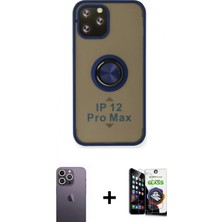 Marsilyan™- iPhone 12 Pro Max Kılıf Yörünge Çizgi - Şeffaf Temperli Cam Ekran Koruyucu + Neon Fosforlu Kamera Lens - Bz