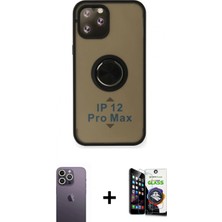 Marsilyan™- iPhone 12 Pro Max Kılıf Yörünge Çizgi - Şeffaf Temperli Cam Ekran Koruyucu + Neon Fosforlu Kamera Lens - Bz