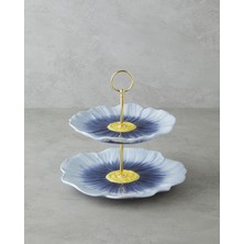 English Home Flowerella Dolomite Katlı Servis 21+26 cm Mavi