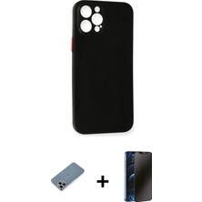Pileli Store Pilelistore™ iPhone 12 Pro Kılıf Yadigar Yansıma Serisi - Siyah 3D Antistatik Hayalet Cam Ekran Koruyucu + Metal Kamera Lens Koruma Cam - Mr