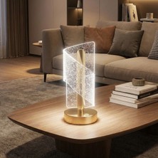 Ozcmax Çapraz Kavisli Kristal Simli LED Masa Lambasıı – Gold Gövdeli, Dokunmatik, 3 Kademe Işık Ayarlı Şarjlı Dekoratif Lamba