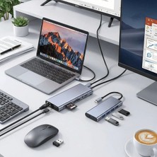Hereveoyuncak 8in1 Type-C Çoklayıcı Hub HDMI 4K USB 3.0 Sd Tf Kart RJ45 Ethernet Dönüştürücü Adaptör