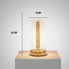 Ozcmax Dalgalı Silindirik Kristal Çizgili Model LED Masa Lambası – Gold Tabanlı, Dokunmatik, 3 Renk Işık Moddlu, Şarjlı Modern Dekoratif Gece Lambası