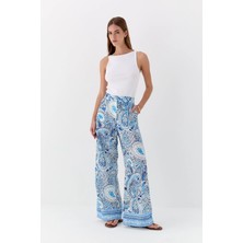Şal Detaylı Pantolon Mavi