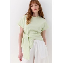 Bağlamalı Oversize Interlok Bluz Yeşil