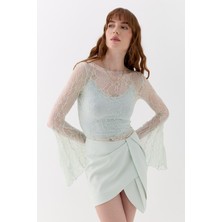 Dantel Asimetrik Romantik Kol Bluz Mint