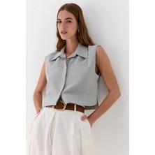 Çizgili Yaka Detaylı Bluz Mint