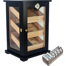 Cigarloong Cigarspa Elektronik Nemlendiricili 3 Raflı Puro Kutusu Humidor Kabinet Siyah