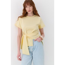 Bağlamalı Oversize Interlok Bluz Sarı