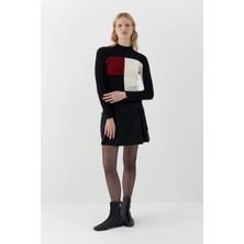Select By Markaliste Renk Blok Detaylı Basic Kazak Siyah