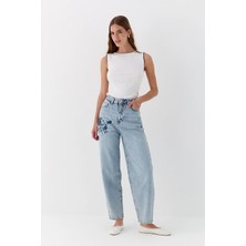 Nakışlı Denim Pantolon Mavi