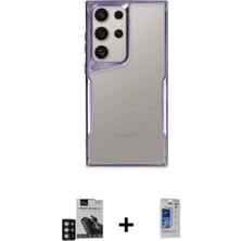 Pileli Store Pilelistore™ Galaxy S24 Ultra Kılıf Akış Çizgi Koleksiyonu - Siyah Durable Full Glue Curved Hayalet Cam + Pvd Metal Kamera Lens - Dnmr