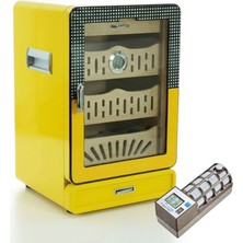 Cigarloong Cigarspa Elektronik Nemlendiricili Camlı 4 Çekmeceli Puro Kutusu Humidor Sarı