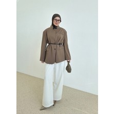 Moda Aksa 7437 Oversize Premium Astarlı Blazer__ Haki
