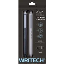 Writech Wrıtech W-0156 Metal Up Siyah-Beyaz Gövde 0,7mm Mavi Jel Kalem 2’li Set