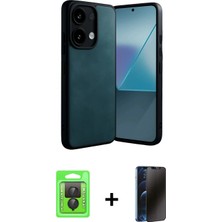 Marsilyan™- Redmi Note 13 Pro 4g Kılıf Kıvılcım Işık Serisi - Siyah 3D Antistatik Hayalet Cam Ekran Koruyucu + Raze Metal Kamera Lens - Sh