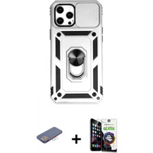 Marsilyan™- iPhone 12 Pro Max Kılıf Ahenk Klasik - Şeffaf Temperli Cam Ekran Koruyucu + Renkli Kamera Lens Koruma Cam - Pe