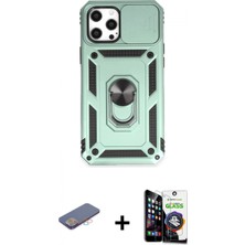 Marsilyan™- iPhone 12 Pro Max Kılıf Ahenk Klasik - Şeffaf Temperli Cam Ekran Koruyucu + Renkli Kamera Lens Koruma Cam - Pe