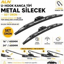 ALN Metal Silecek Seti - Ön Takım(2li) & U-Hook Kanca Tipi Tüm Araçlarla Uyumlu - 16 (400MM) & 24 (600MM)