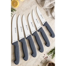 SÜRMENOX Sürmene Silver Serisi 6 Lı Mutfak Bıçak Seti Gri Sap Yüzme Sıyırma Kasap Et Ekmek Sebze Bıçağı HDS-107