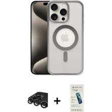 Pileli Store Pilelistore™ iPhone 15 Pro Kılıf Siluet Çizgi Serisi - Şeffaf Pasifik Cam Ekran Koruyucu + Raze Metal Kamera Lens - Tmgı