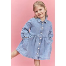 DeFacto Uzun Kollu Jean Elbise Kız Bebek H0372A526SM