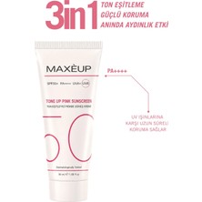 Maxeup SPF 50+ Ton Eşitleyici Pembe Güneş Kremi | Glutatyon & Hyaluronik Asit | Aydınlatıcı | Renk Eşitleyici | 50 ml
