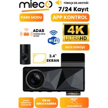 Mieco A11 Wifi/ 4K Uhd/ 150° Ultra Geniş Açı/ Gps/ Adas/ Ön+Arka Araç Kamerası