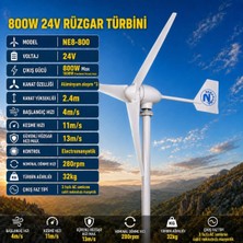 NepaSun 800W Rüzgar Türbini 24V+Şarj Kontrol Cihazı 3 kanat