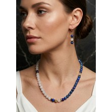 Woona Lapis Lazuli Taşı  & Ay Taşı 6mm Premium Aa Kalite Doğaltaş El Yapımı Kolye Küpe Set