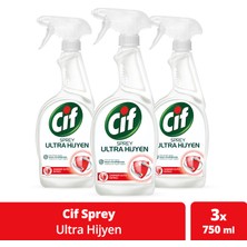 Cif Sprey Ultra Hijyen Çamaşır Suyu Katkılı 750 ml Normal Temizleyici X3 Paket