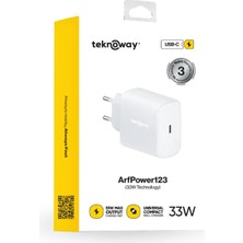 Teknoway Arf123 33W Type-C Port Şarj Adaptörü Beyaz