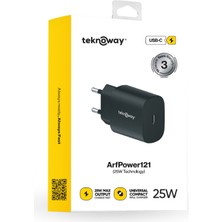 Teknoway Arf 25W Type-C Port Şarj Adaptörü Siyah