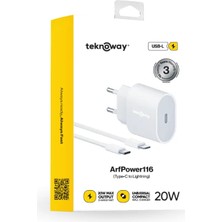 Teknoway ARF 20W Type-C to Lighting Şarj Seti Beyaz