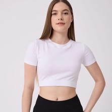 Forever More Kadın Kısa Kollu Esnek Basic Crop T-Shirt