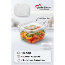 Kalbi Ticaret Plastik Saklama Kabı 500 gr 25 Adet Kapaklı Plastik Sızdırmaz Kap Şeffaf Kullan At Kase