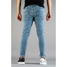 Bombe Slim Fit Dar Kesim Erkek Kot Pantolon Buz Mavisi %98 Pamuk %2 Lycra Esnek Yapı
