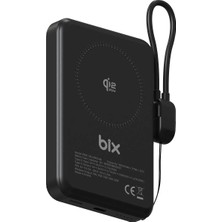 Bix PB121 Qi2.2 Sertifikalı 25W Kablosuz Magsafe PD 3.0 10000mAh Semi-Solid State Powerbank Dahili USB-C Kablolu Taşınabilir Hızlı Şarj Cihazı Siyah