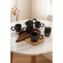 Keramika Mat Siyah Senta Kupa 8 cm 6 Adet 956