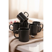 Keramika Mat Siyah Silindir Kupa 10 cm 6 Adet 956