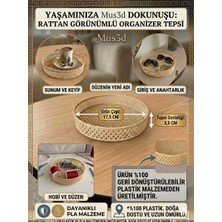 MUS3D Rattan Görünümlü Dekoratif Organizer Tepsi - 17,5 cm Yuvarlak Sunum ve Takı Tepsisi - Plastiktir