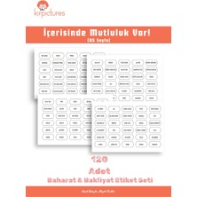 Kirpictures 120 Adet Premium Mat Kuşe +Siyah Baskı Baharat & Bakliyat Etiket Seti - Suya Dayanıklı Beyaz Baskılı Mutfak Düzenleyici Sticker