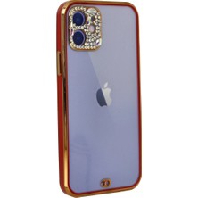 İlk El Grup  Iphone 12 Kılıf Liva Taşlı Silikon - Kırmızı