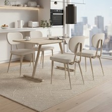 Vilinze Deniz Sandalye Tatvan Mdf Sabit Metal Ayak Mutfak Masası Takımı - 70X120 cm