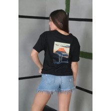 Dogutrend Unisex Bisiklet Yaka Baskılı Oversize T-Shirt - Siyah