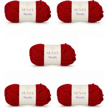 Sensy Woolly 5 Adet El Örgü Ipi Atkı Bere Şapka Ip Panço Ipi Hırka Ipliği Örgü Ipi Kırmızı