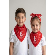 Sibel Günay Butik Atatürk Imzalı ve Silüetli Kırmızı Bandana & Fular - Çocuk ve Yetişkin | Unisex | 52*53 cm