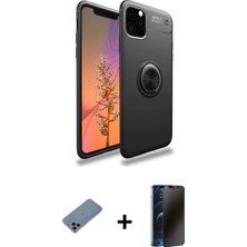 Pileli Store Pilelistore™ iPhone 11 Pro Max Kılıf Yankı Form Prime - Siyah 3D Antistatik Hayalet Cam Ekran Koruyucu + Shine Kamera Lens Koruma Cam - Pe